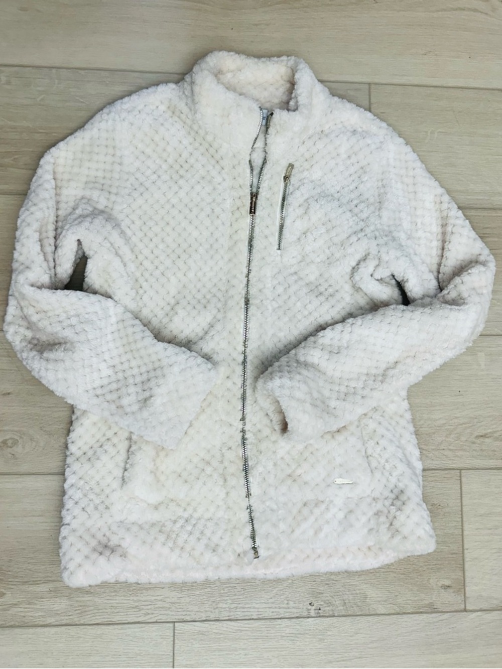 Calvin Klein Plush Sherpa Zip Jacket | Textured Cream Cozy Luxe Layer (S)